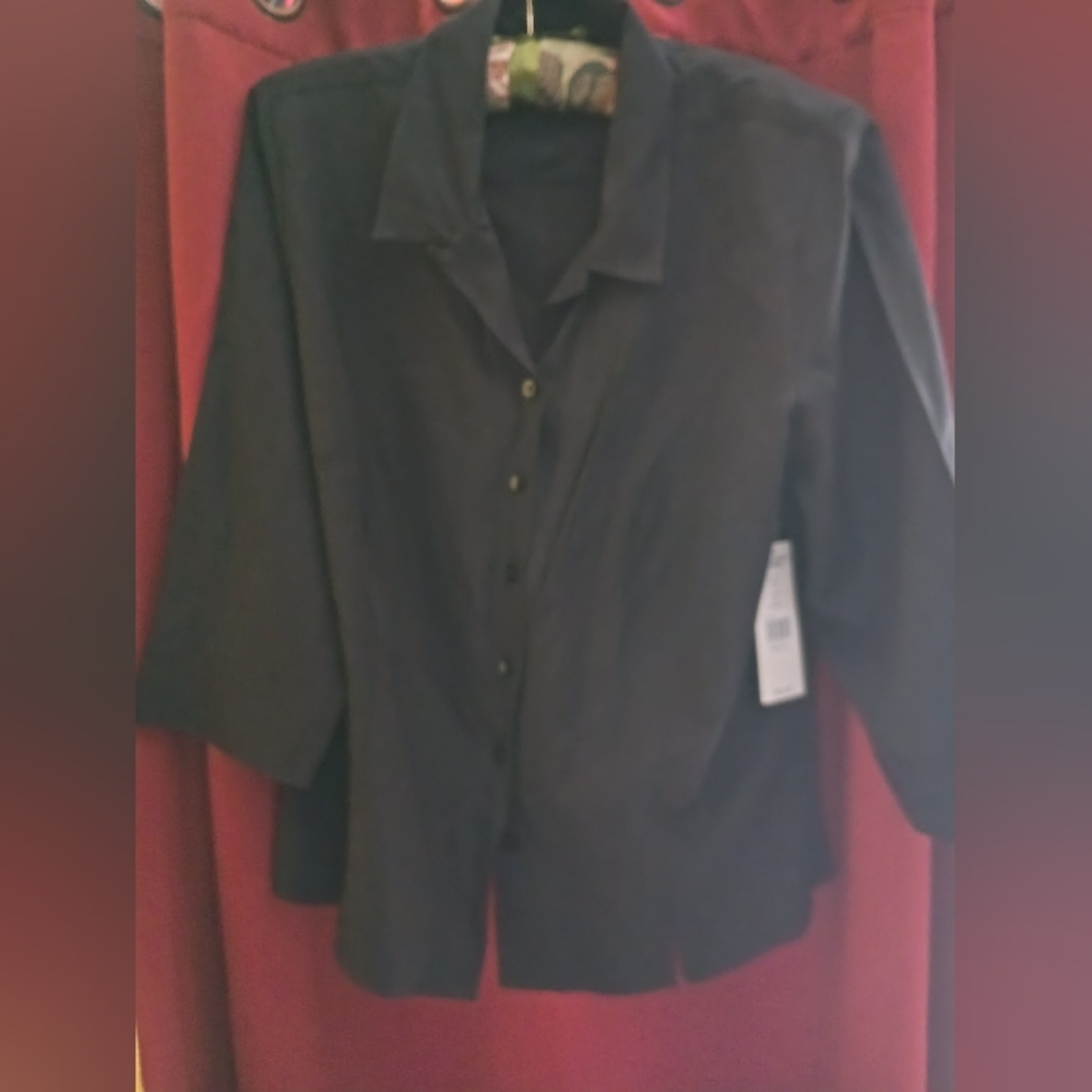 Karen Scott Petite Woman's Top, Black, XL, NWT, Button Down